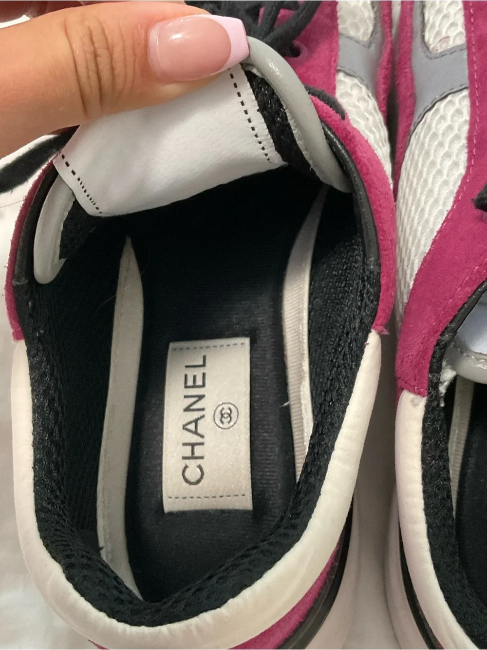 CHANEL Women's fuchsia and White Mesh Runner Sneakers 38